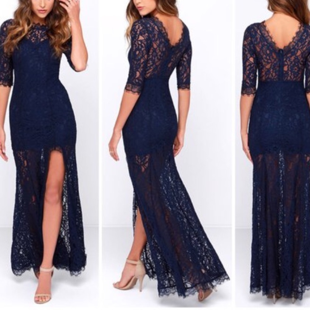 Lulus light GRAY lace maxi dress